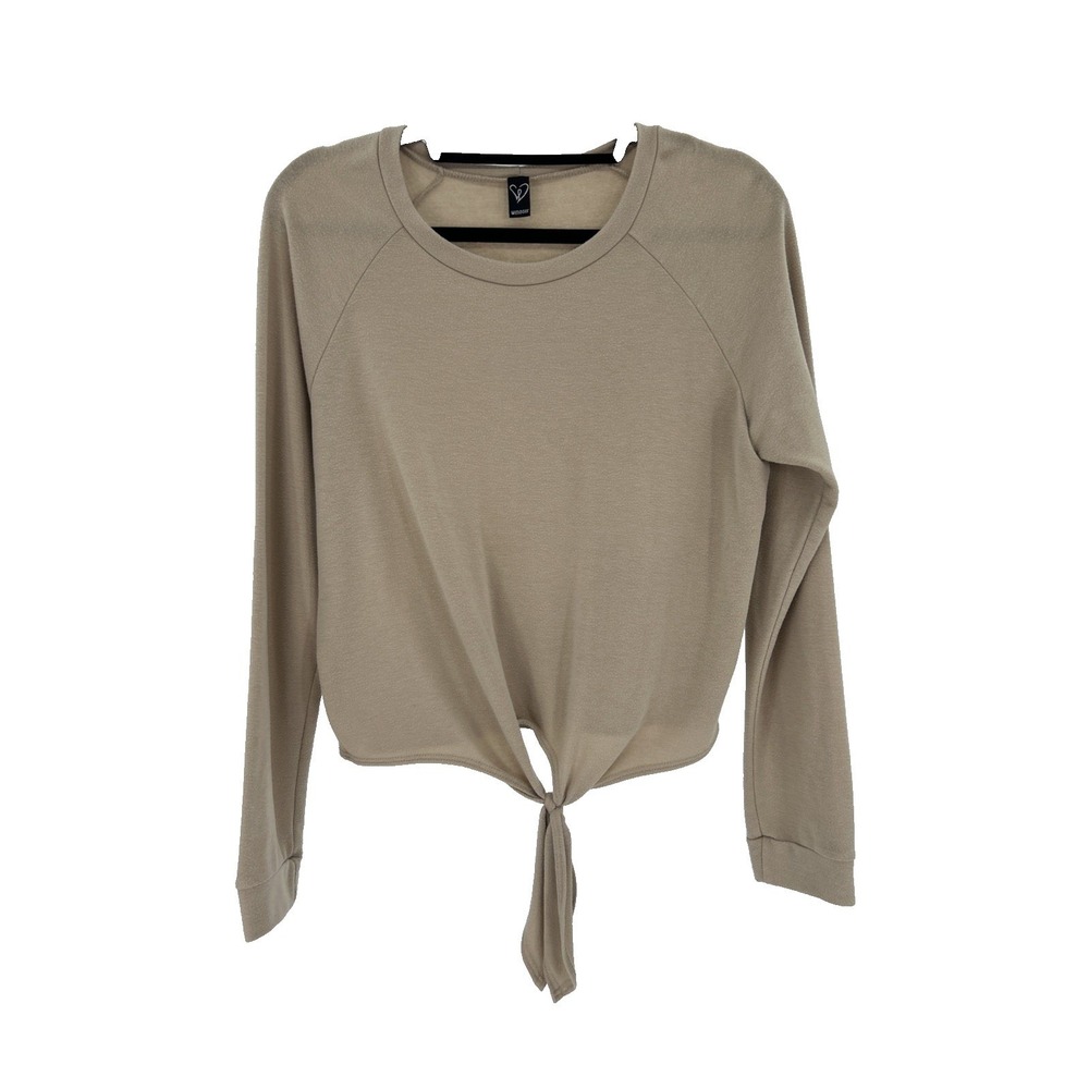 Windsor Womens L Taupe Tan Tie Front Raglan Long Sleeve French Terry Top‎ 9804